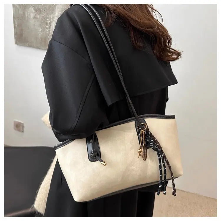 2025 autumn popular retro style underarm bag, large capacity daily commuting tote bag FairWonder