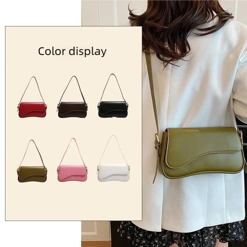 2025 new retro solid color flip magnetic buckle shoulder handbag underarm small bag FairWonder