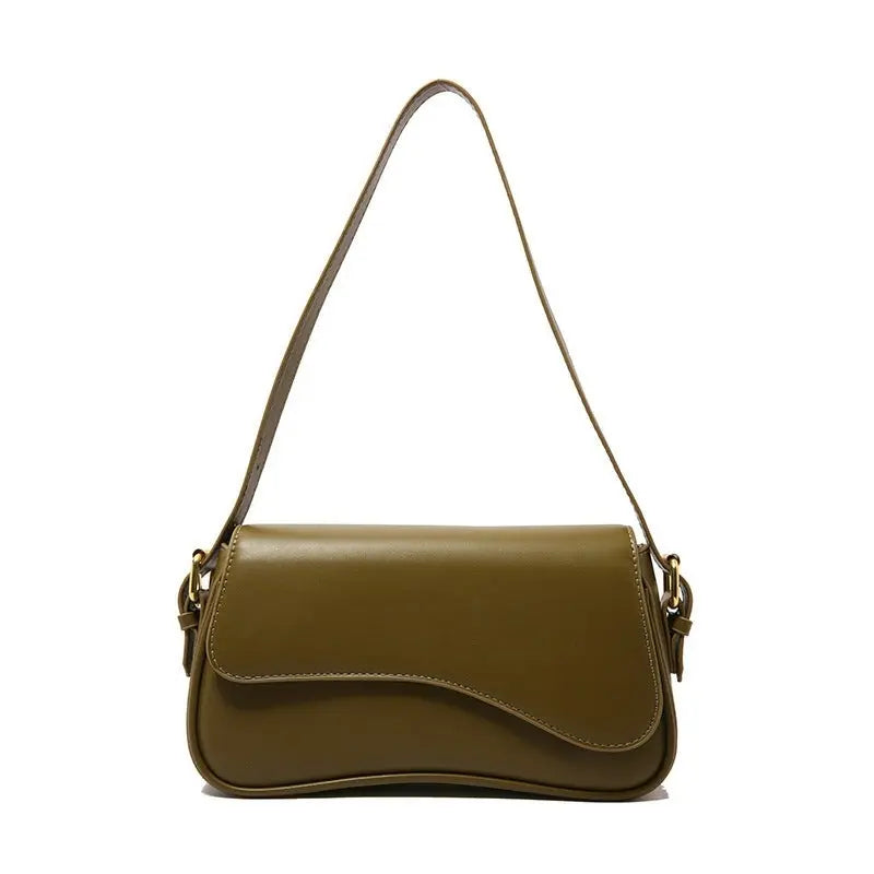 2025 new retro solid color flip magnetic buckle shoulder handbag underarm small bag FairWonder