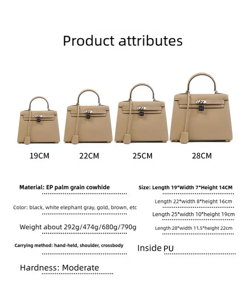 2025 new spring and summer fashion cowhide high-grade Kelly handbag with large capacity FairWonder