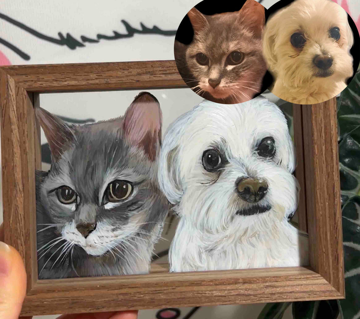 FairWonder Custom Pet Painting Cat/Dog Portrait Art ONE LAYER 3D Glass Painting