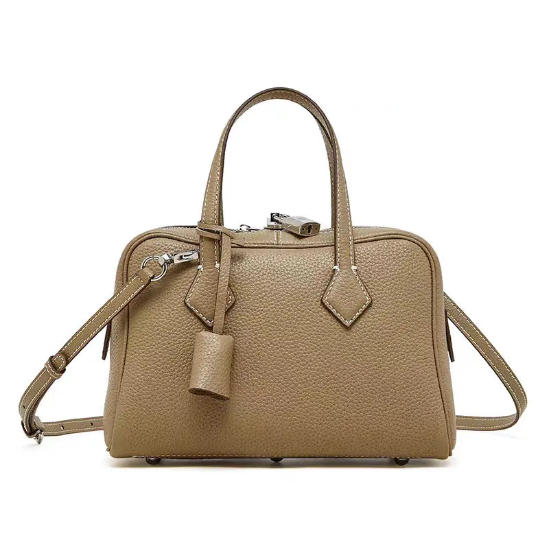 Boston pillow bag pure cowhide simple handbag can be shoulder or crossbody FairWonder