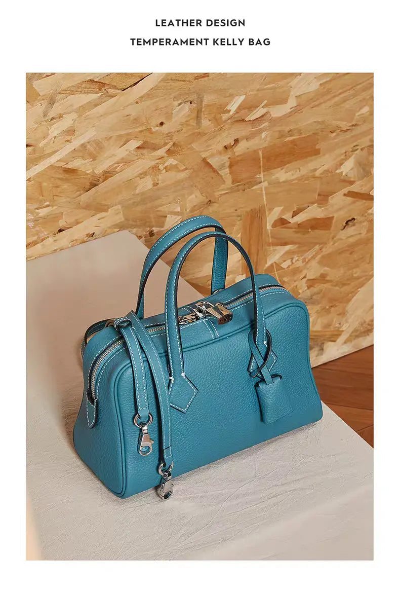 Boston pillow bag pure cowhide simple handbag can be shoulder or crossbody FairWonder