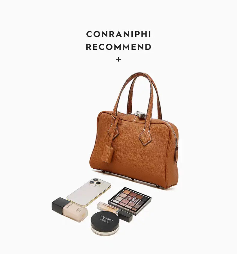 Boston pillow bag pure cowhide simple handbag can be shoulder or crossbody FairWonder