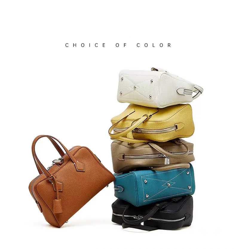 Boston pillow bag pure cowhide simple handbag can be shoulder or crossbody FairWonder