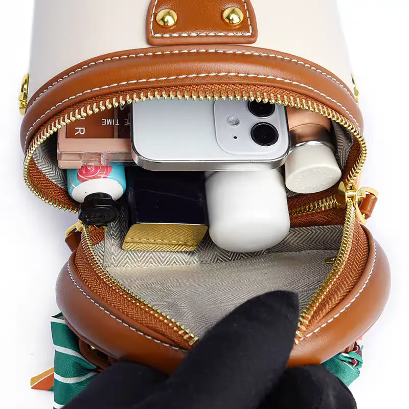 Colorblocked cylindrical bag 2025 new niche design retro handbag messenger bag FairWonder