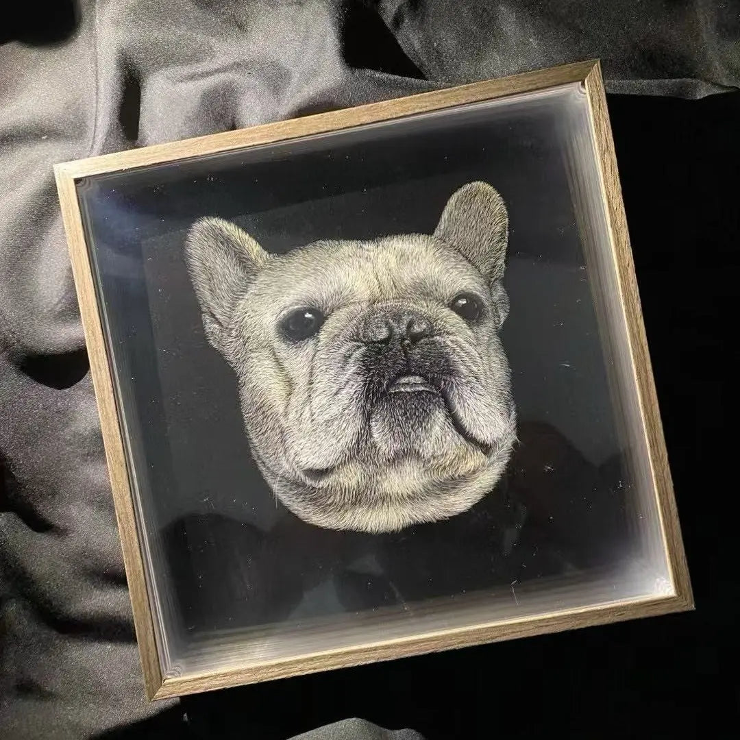 FairWonder Custom 3D Glass Engraved Pet Portrait – Ultra-Realistic Pet Line Art  Cat/Dog Portrait Art Suitable For All Animals @3dartistlinda