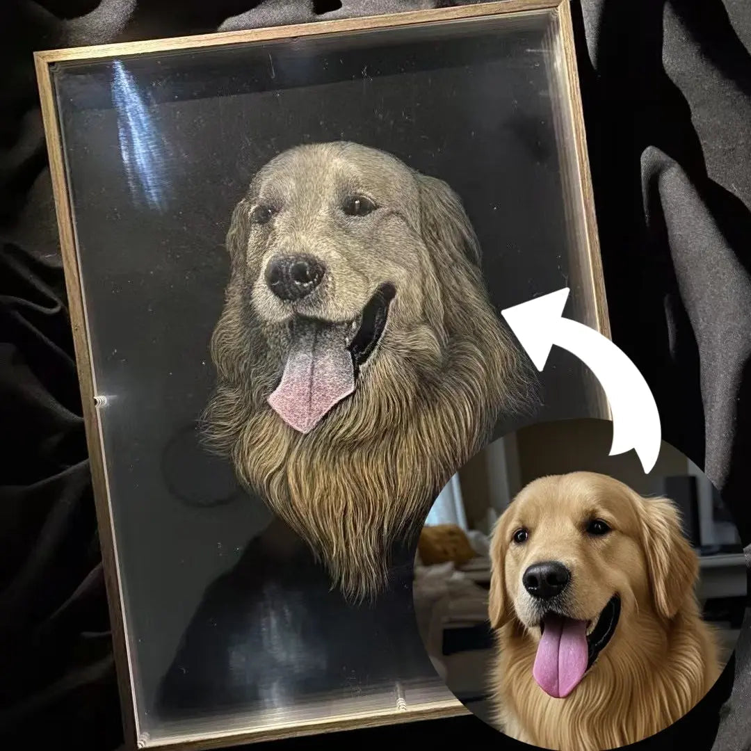 FairWonder Custom 3D Glass Engraved Pet Portrait – Ultra-Realistic Pet Line Art  Cat/Dog Portrait Art Suitable For All Animals @3dartistlinda