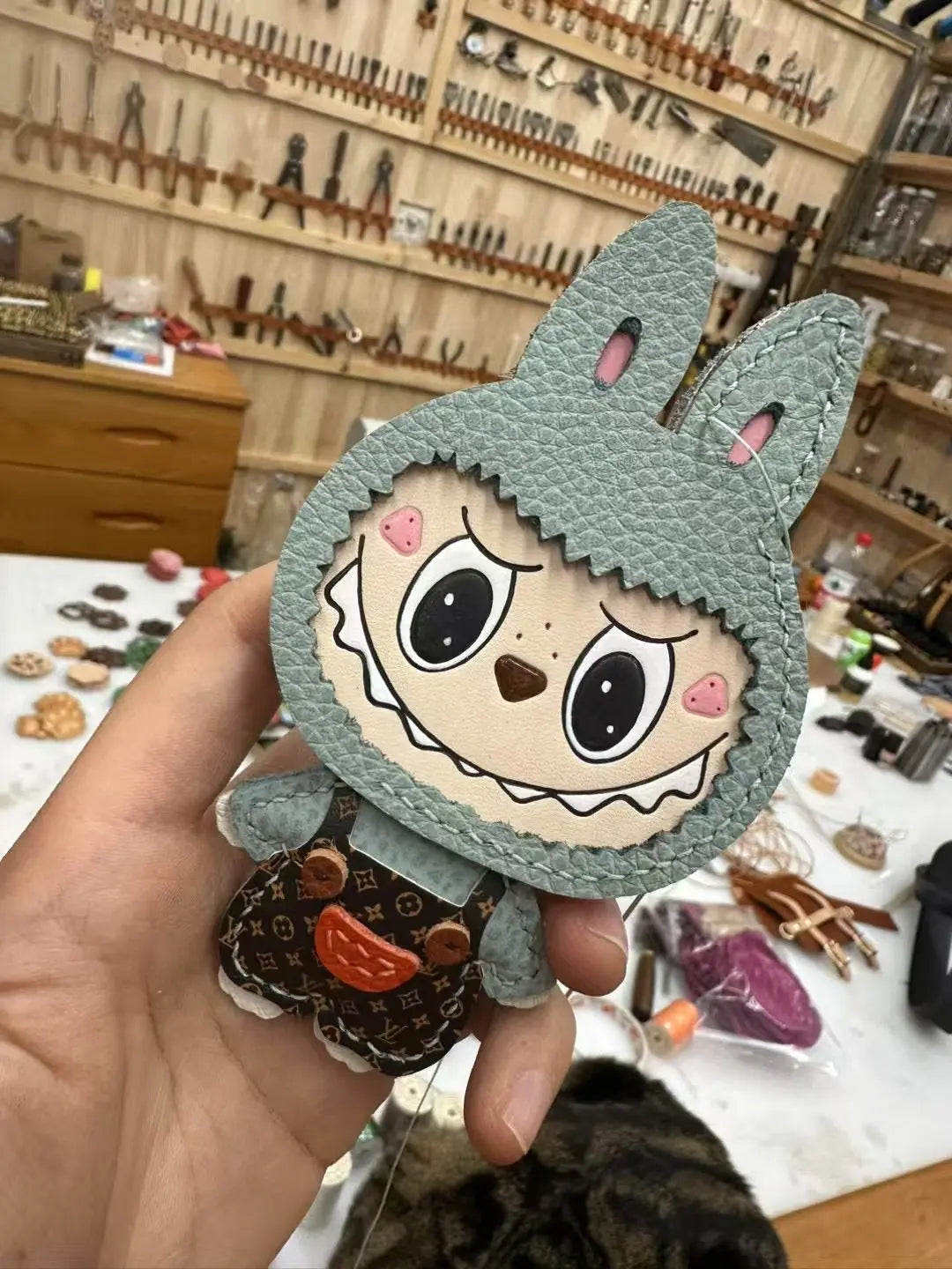 Handmade labubu leather goods, pendants, Bag accessories, keychain decorations, free custom letters FairWonder