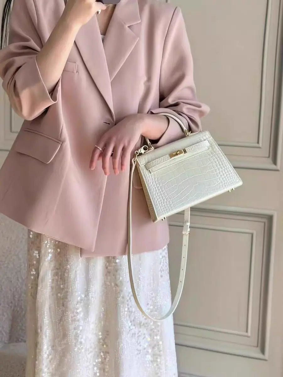 High-end crocodile pattern top layer cowhide shoulder crossbody handbag FairWonder