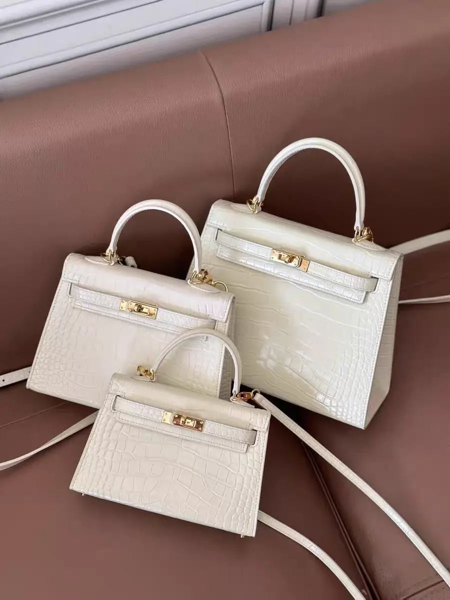 High-end crocodile pattern top layer cowhide shoulder crossbody handbag FairWonder