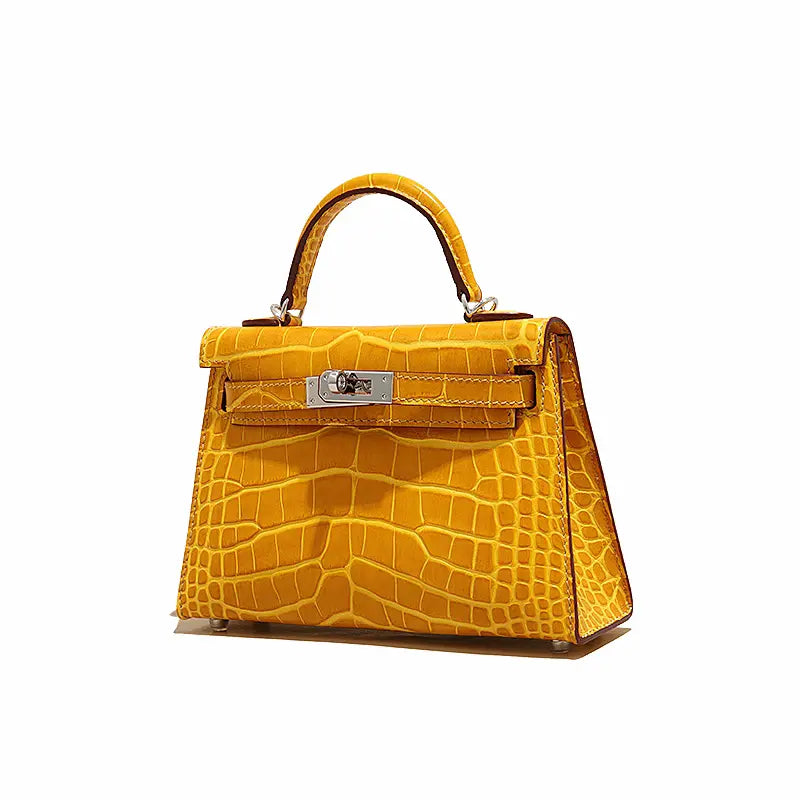 High-end crocodile pattern top layer cowhide shoulder crossbody handbag FairWonder