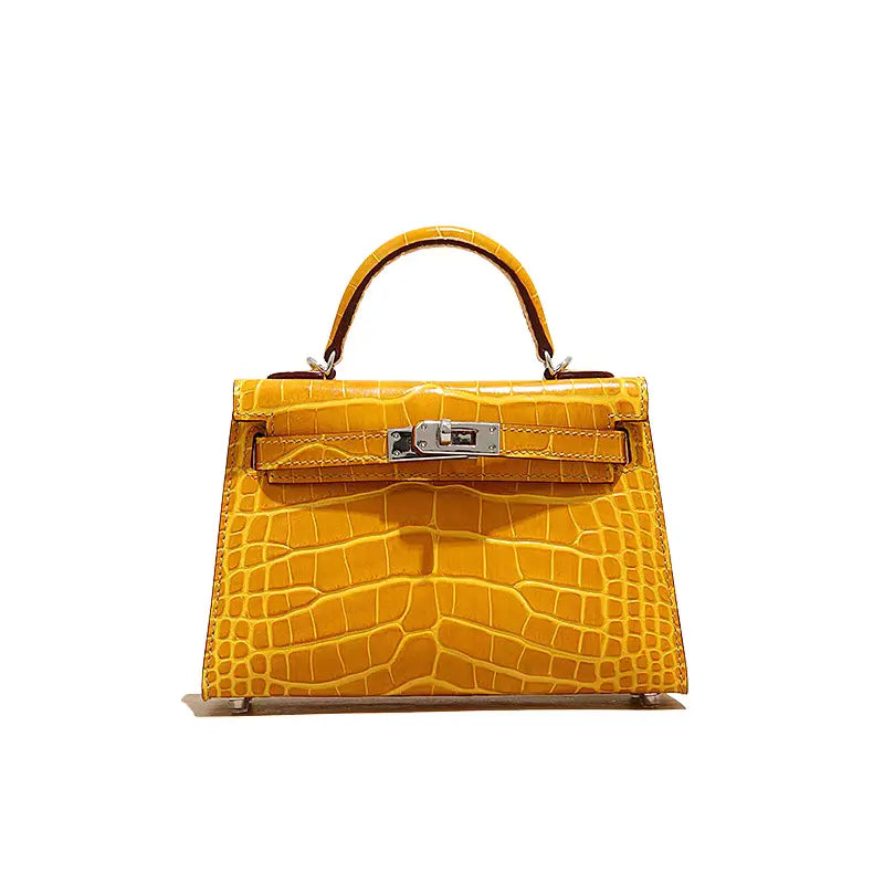 High-end crocodile pattern top layer cowhide shoulder crossbody handbag FairWonder