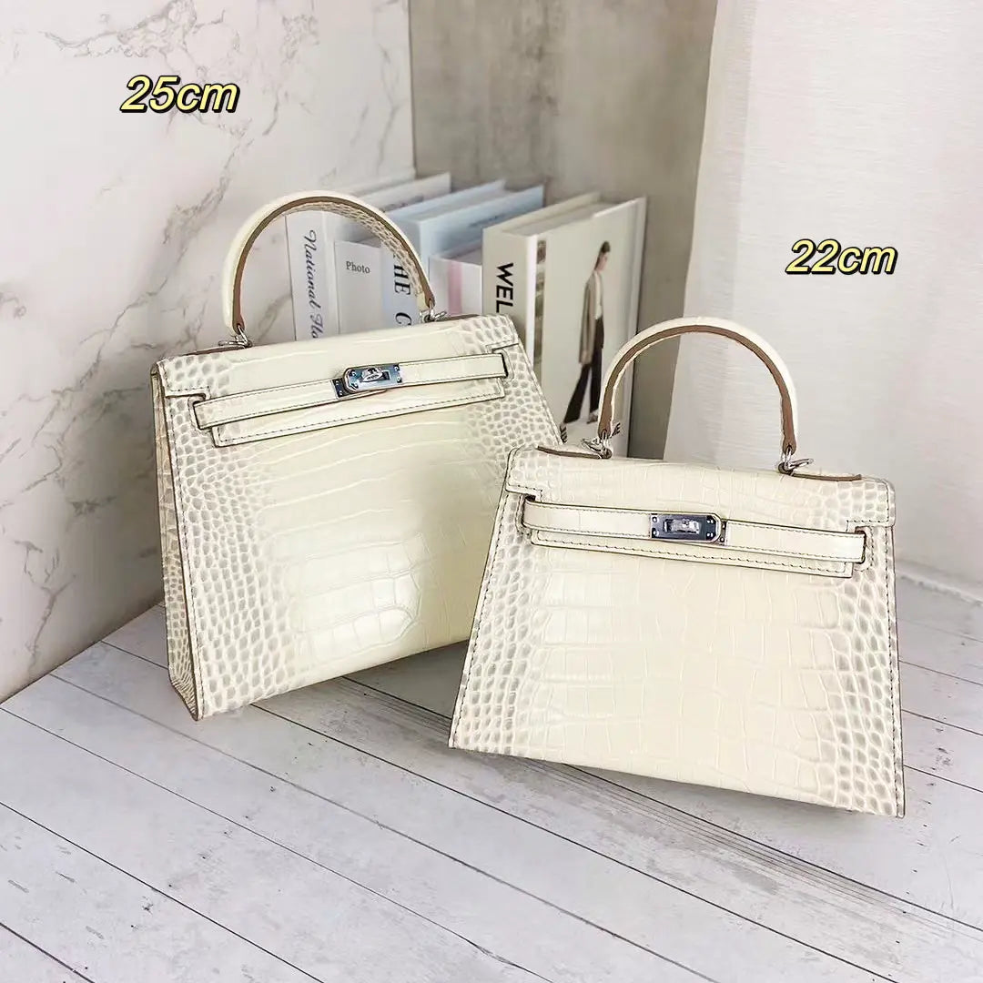 High-end crocodile pattern top layer cowhide shoulder crossbody handbag FairWonder