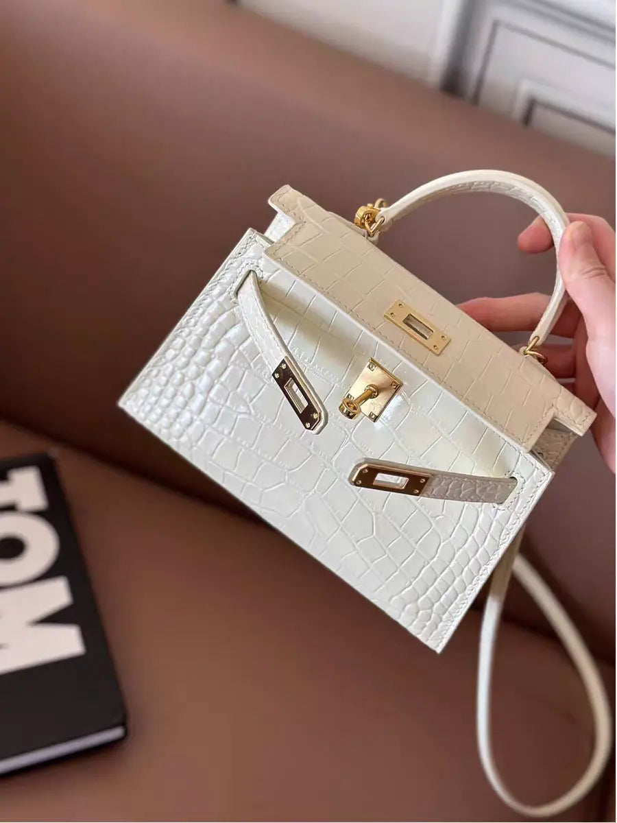 High-end crocodile pattern top layer cowhide shoulder crossbody handbag FairWonder