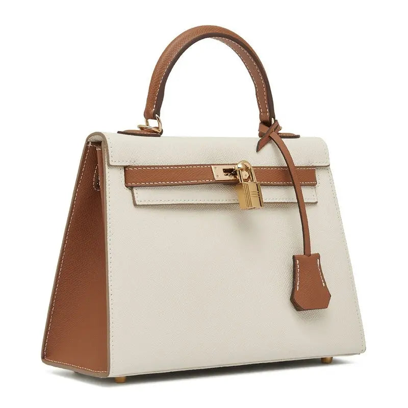 Large capacity platinum retro fashion handbag Kelly contrast color bag, one shoulder diagonal versatile handbag FairWonder