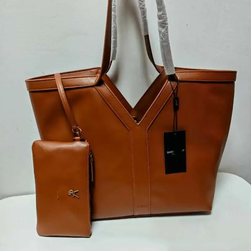 Light luxury Y-shaped soft leather large capacity tote bag, lazy style, fashionable commuter bag under the armpit FairWonder