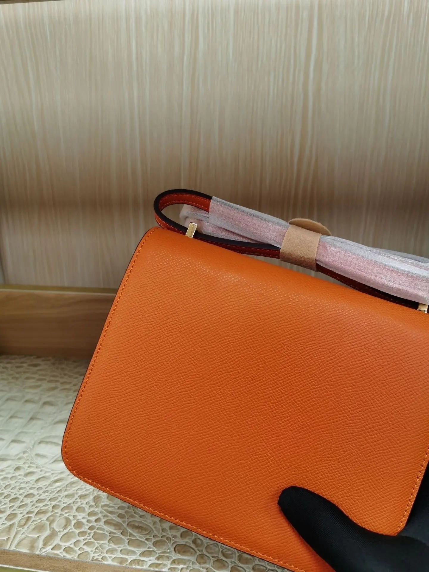 Palm pattern cowhide crocodile leather H buckle small square bag fashionable and versatile one-shoulder crossbody stewardess bag FairWonder