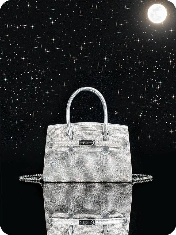 Rhinestone bag 2025 trendy high-end silver crossbody bag diamond-studded light luxury handbag platinum bag FairWonder