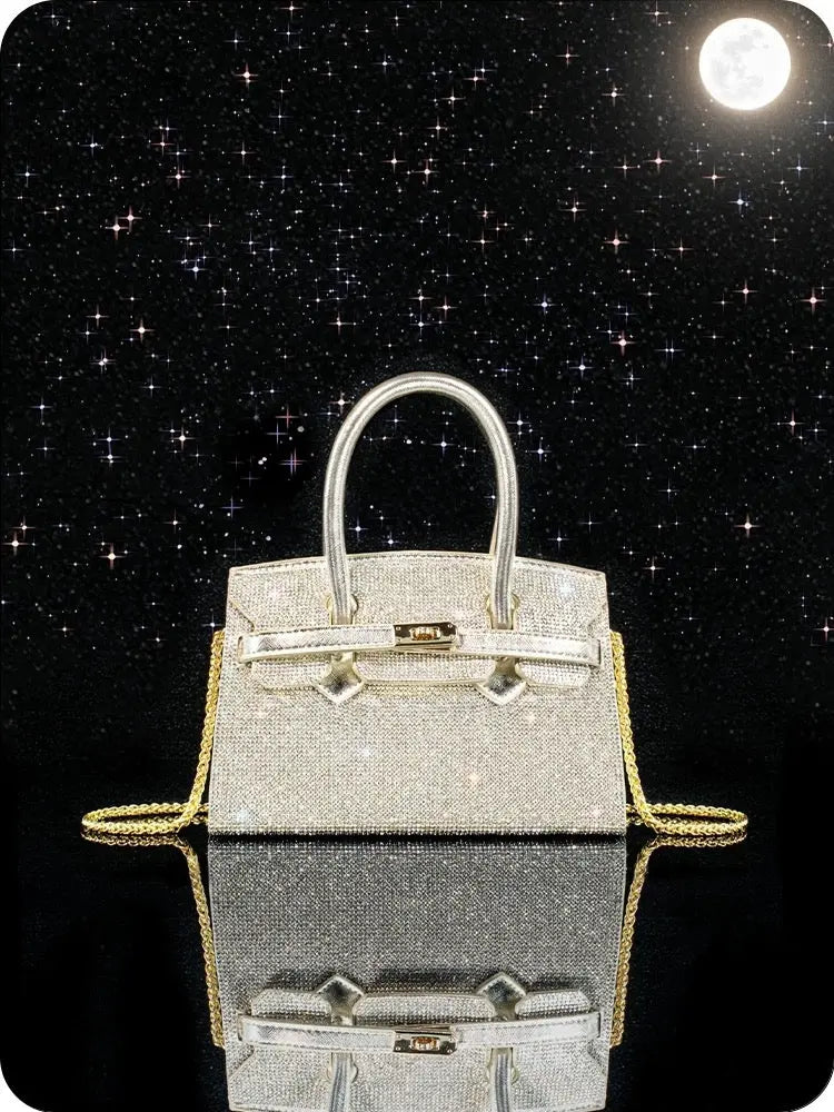 Rhinestone bag 2025 trendy high-end silver crossbody bag diamond-studded light luxury handbag platinum bag FairWonder