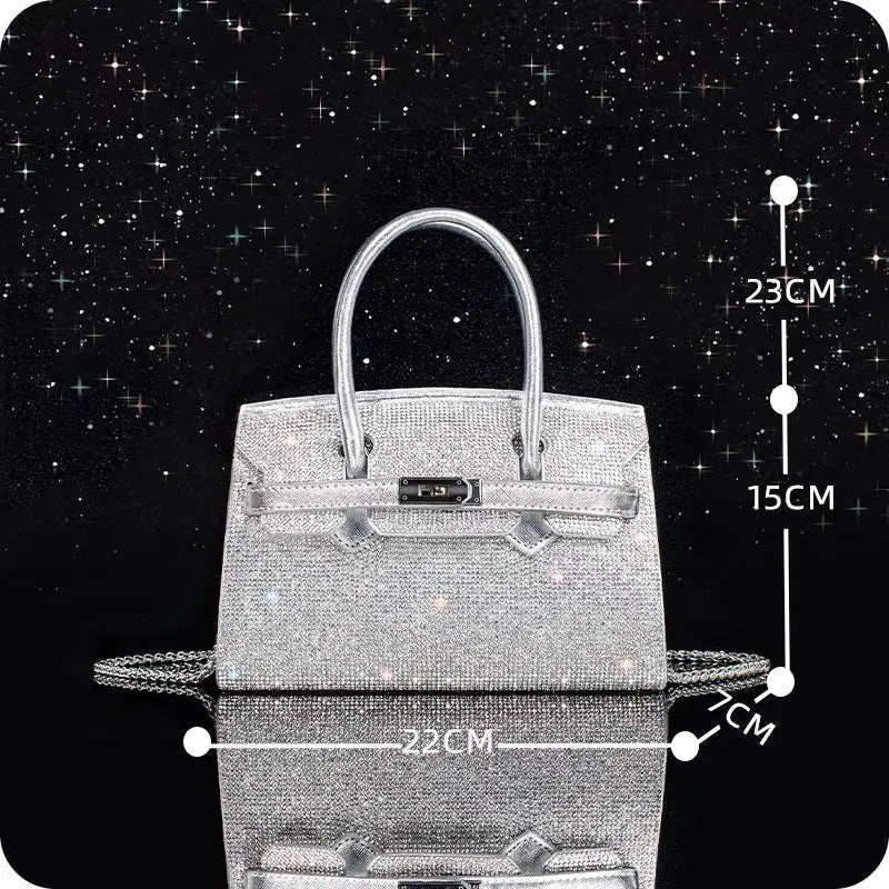 Rhinestone bag 2025 trendy high-end silver crossbody bag diamond-studded light luxury handbag platinum bag FairWonder