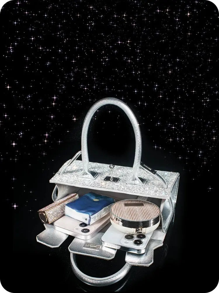 Rhinestone bag 2025 trendy high-end silver crossbody bag diamond-studded light luxury handbag platinum bag FairWonder