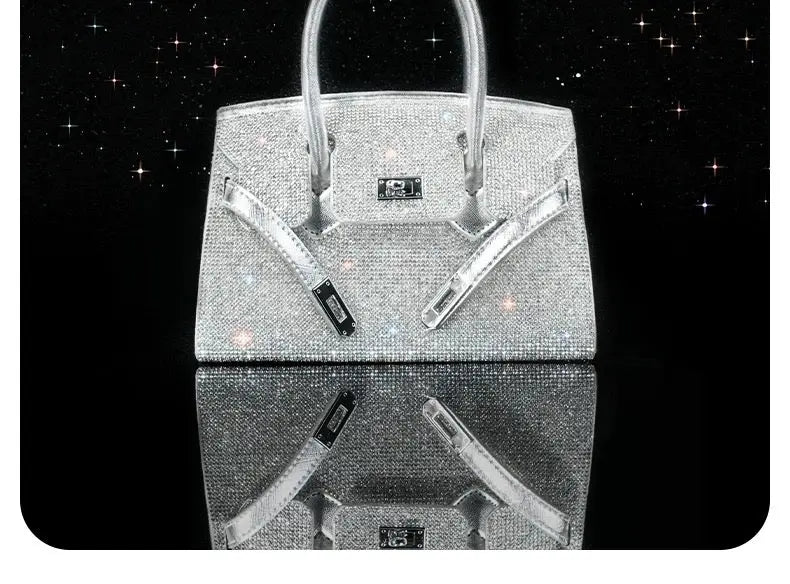 Rhinestone bag 2025 trendy high-end silver crossbody bag diamond-studded light luxury handbag platinum bag FairWonder