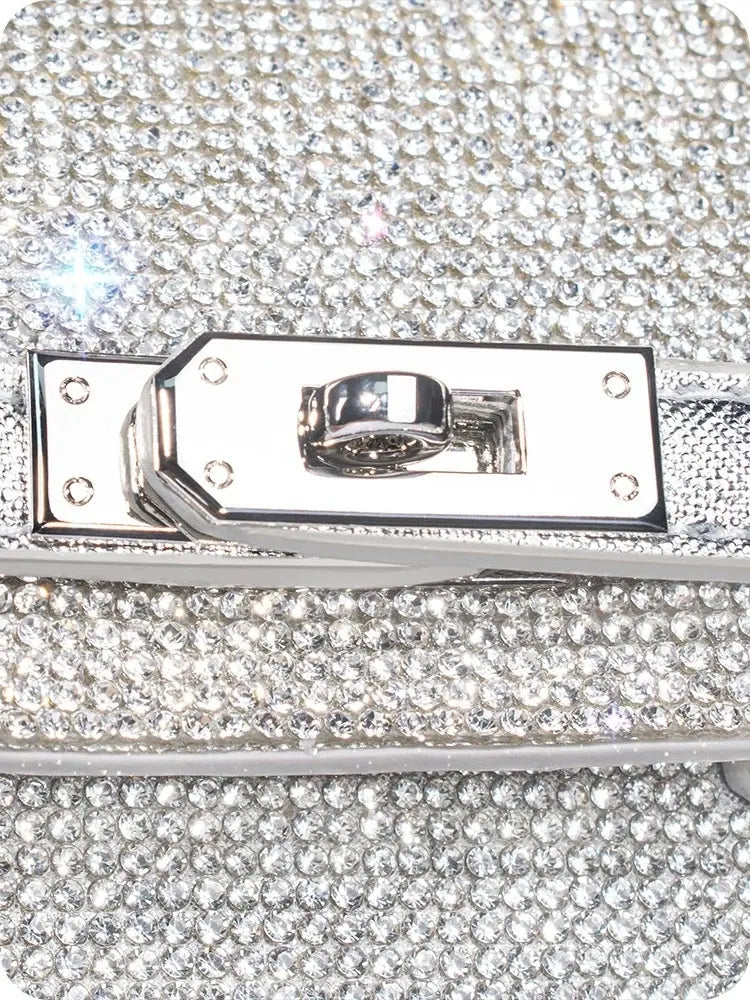 Rhinestone bag 2025 trendy high-end silver crossbody bag diamond-studded light luxury handbag platinum bag FairWonder