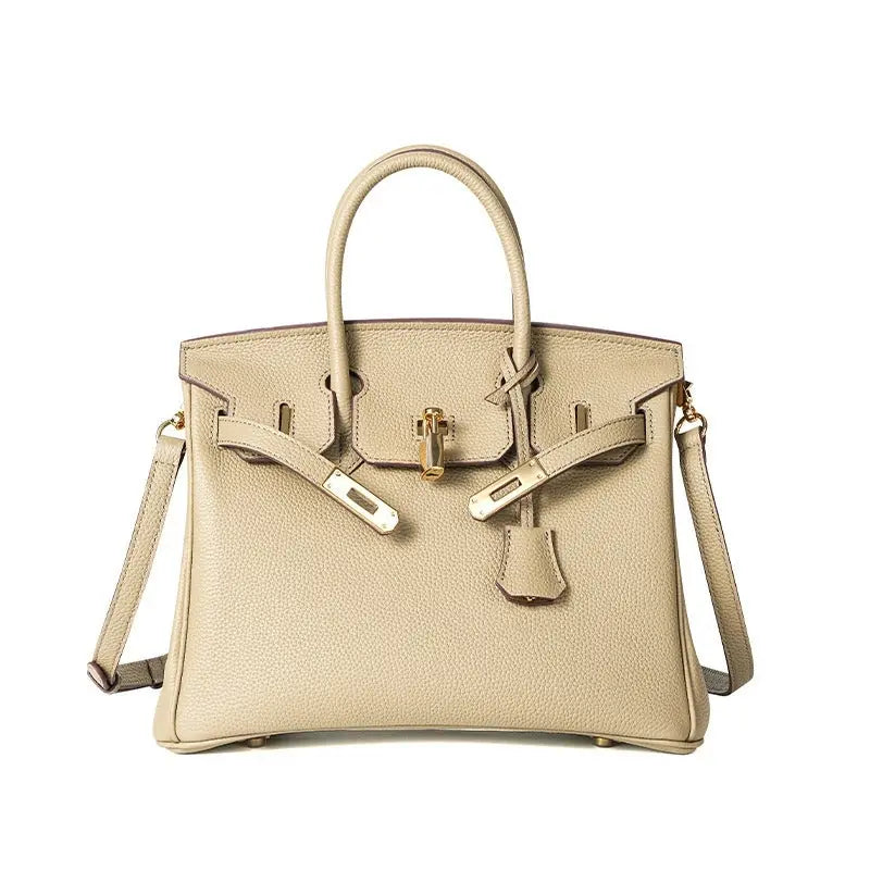 Togo first layer cowhide handmade platinum bag, lychee grain genuine leather women's bag lock buckle high-end handbag FairWonder