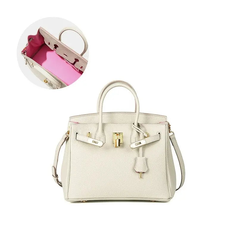 Togo first layer cowhide handmade platinum bag, lychee grain genuine leather women's bag lock buckle high-end handbag FairWonder