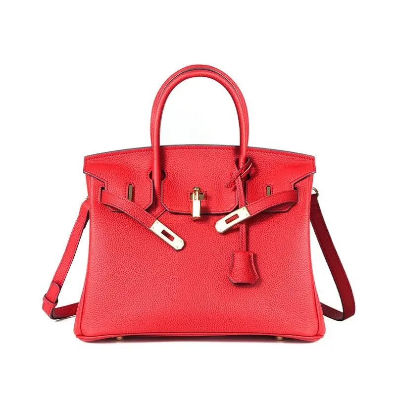 Togo first layer cowhide handmade platinum bag, lychee grain genuine leather women's bag lock buckle high-end handbag FairWonder