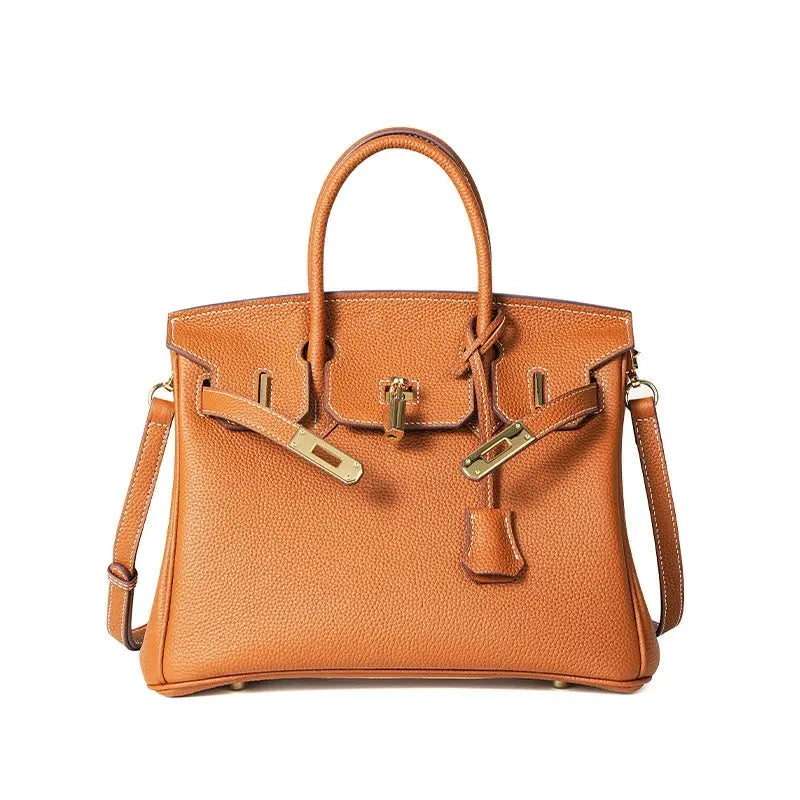 Togo first layer cowhide handmade platinum bag, lychee grain genuine leather women's bag lock buckle high-end handbag FairWonder