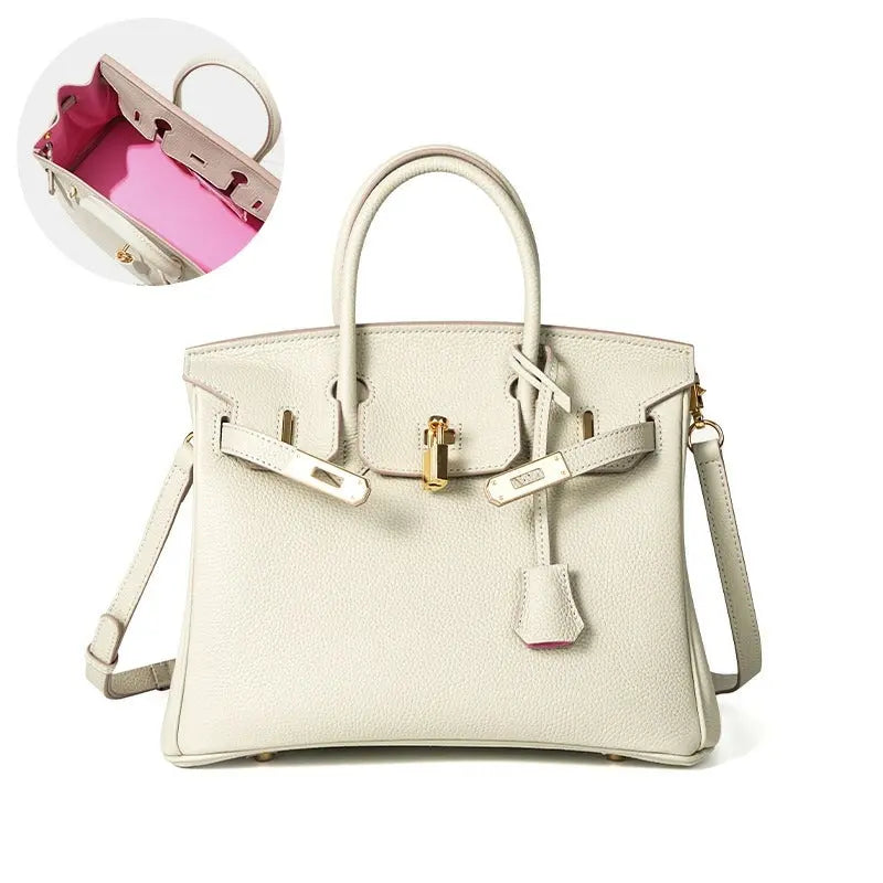 Togo first layer cowhide handmade platinum bag, lychee grain genuine leather women's bag lock buckle high-end handbag FairWonder