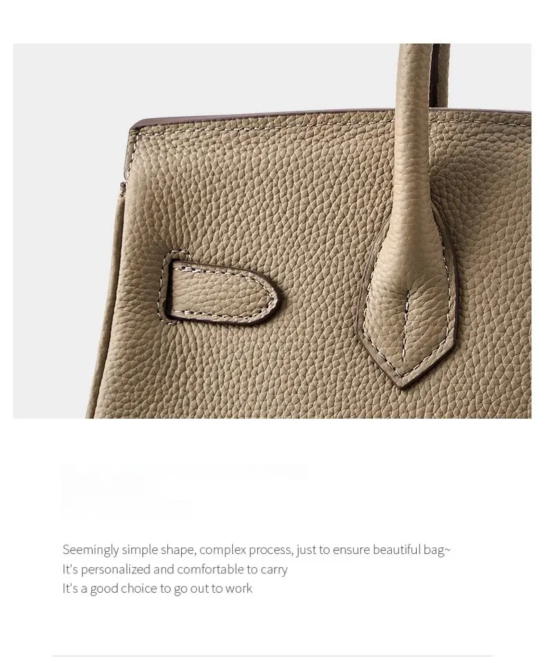 Togo first layer cowhide handmade platinum bag, lychee grain genuine leather women's bag lock buckle high-end handbag FairWonder