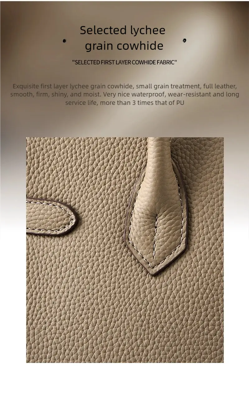 Togo first layer cowhide handmade platinum bag, lychee grain genuine leather women's bag lock buckle high-end handbag FairWonder