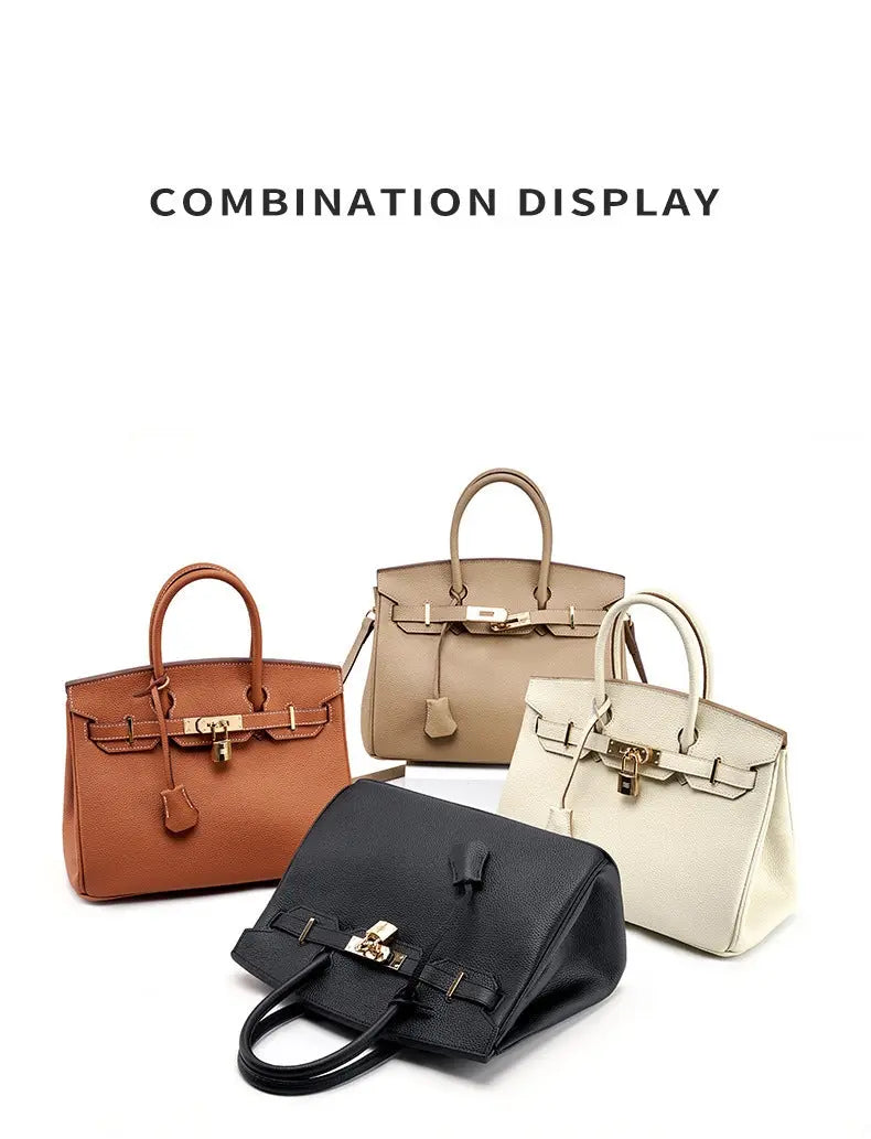 Togo first layer cowhide handmade platinum bag, lychee grain genuine leather women's bag lock buckle high-end handbag FairWonder