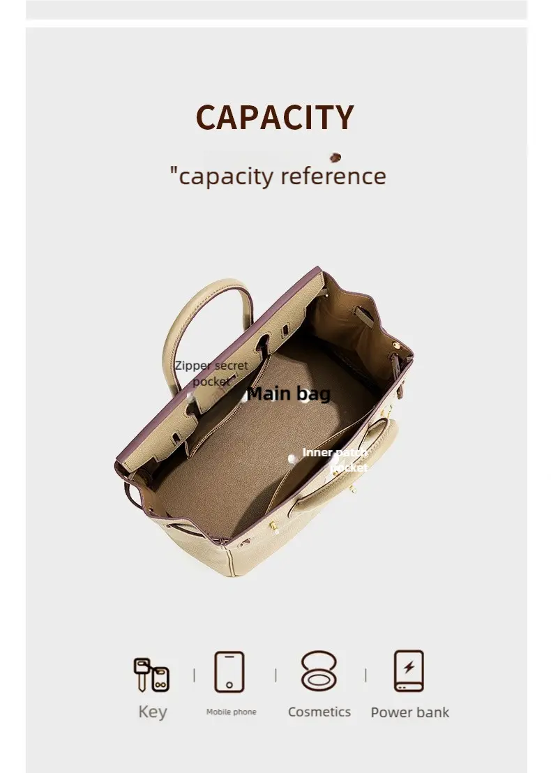 Togo first layer cowhide handmade platinum bag, lychee grain genuine leather women's bag lock buckle high-end handbag FairWonder