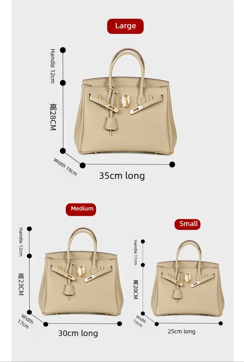 Togo first layer cowhide handmade platinum bag, lychee grain genuine leather women's bag lock buckle high-end handbag FairWonder