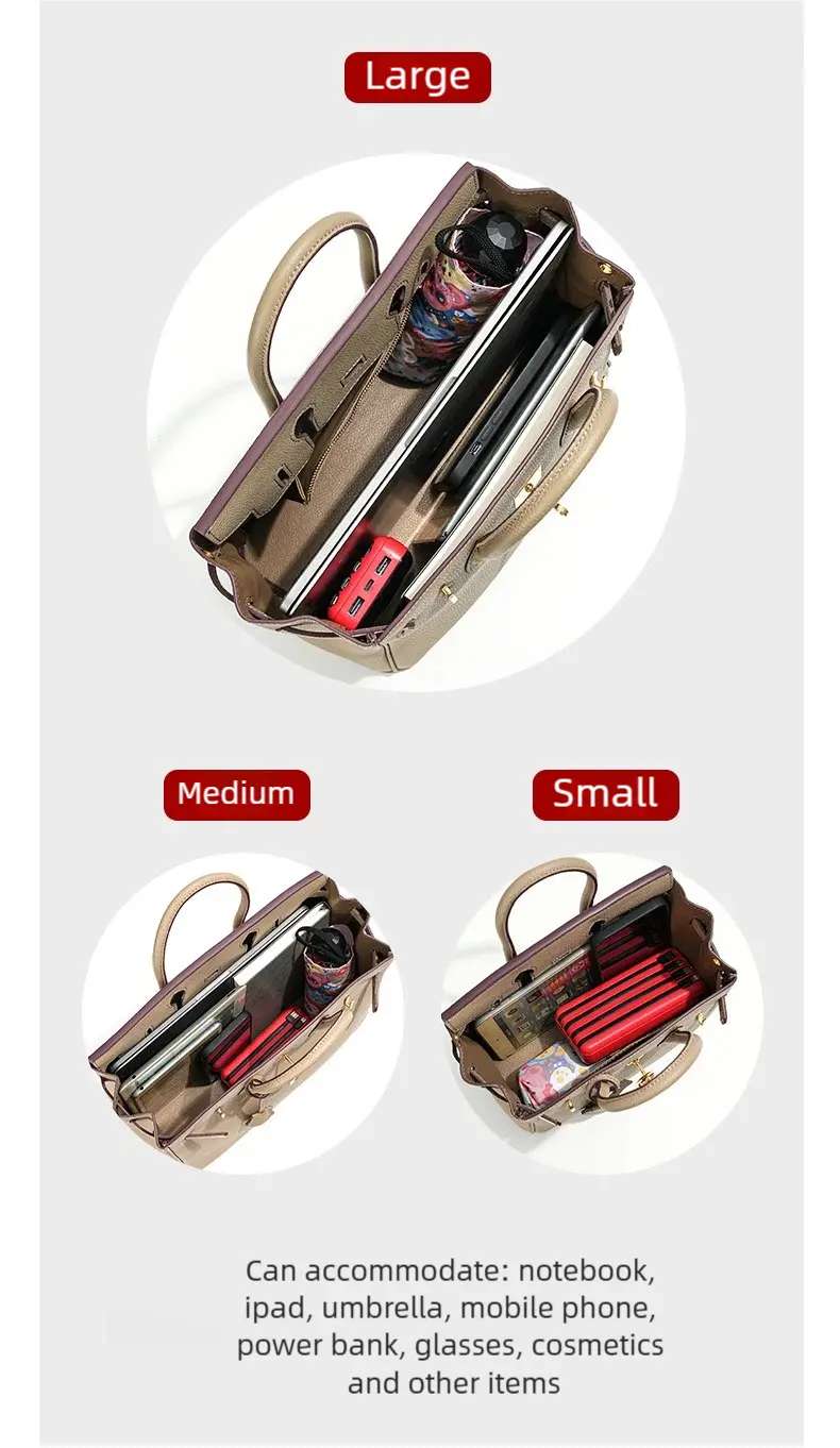 Togo first layer cowhide handmade platinum bag, lychee grain genuine leather women's bag lock buckle high-end handbag FairWonder