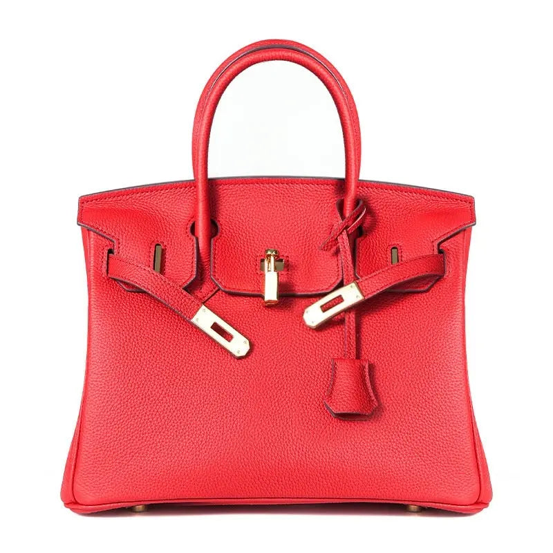 Togo first layer cowhide handmade platinum bag, lychee grain genuine leather women's bag lock buckle high-end handbag FairWonder