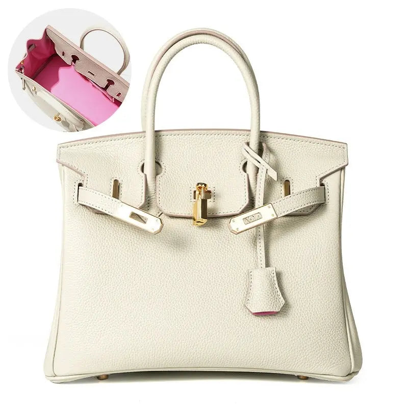 Togo first layer cowhide handmade platinum bag, lychee grain genuine leather women's bag lock buckle high-end handbag FairWonder