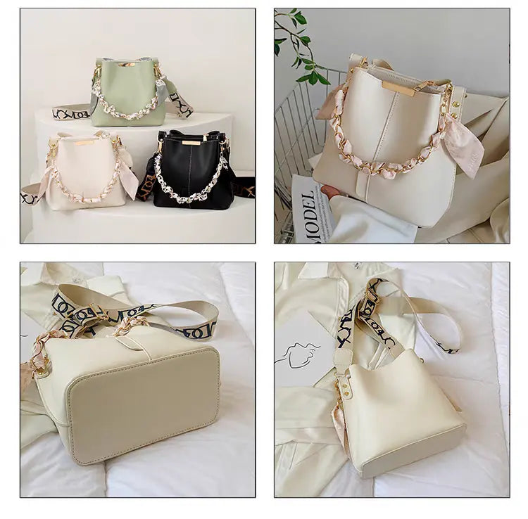 Women's bucket bag new summer, fresh, high-end, wide shoulder strap shoulder crossbody bag FairWonder