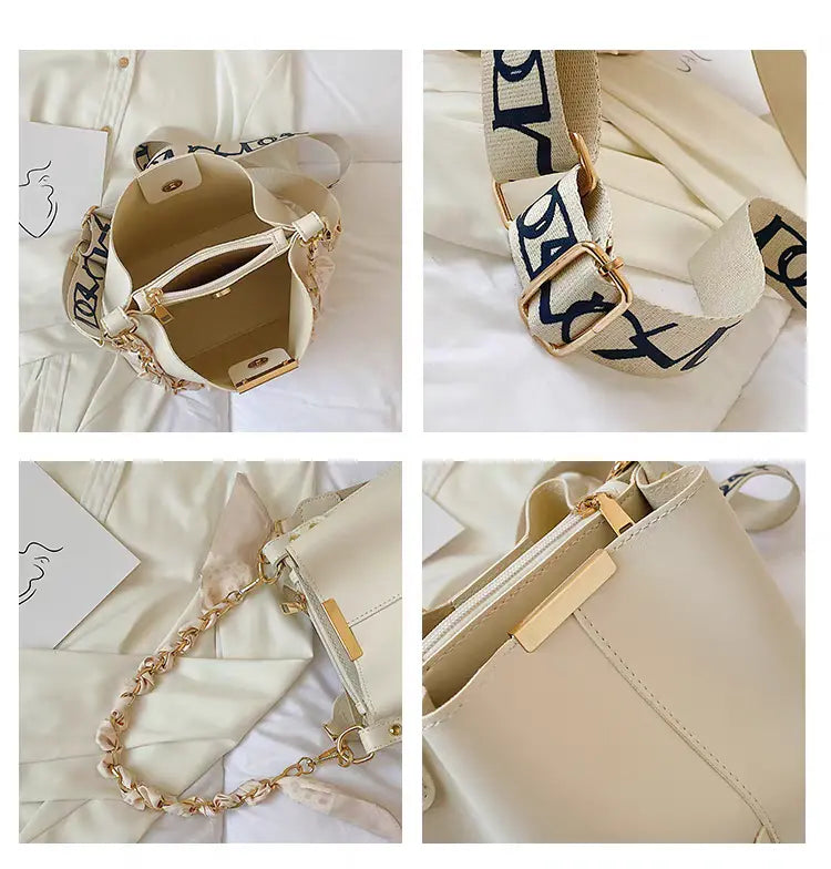 Women's bucket bag new summer, fresh, high-end, wide shoulder strap shoulder crossbody bag FairWonder