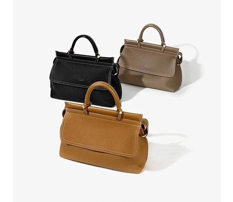 Women's versatile simple handbag cowhide large capacity light luxury shoulder commuter messenger bag FairWonder