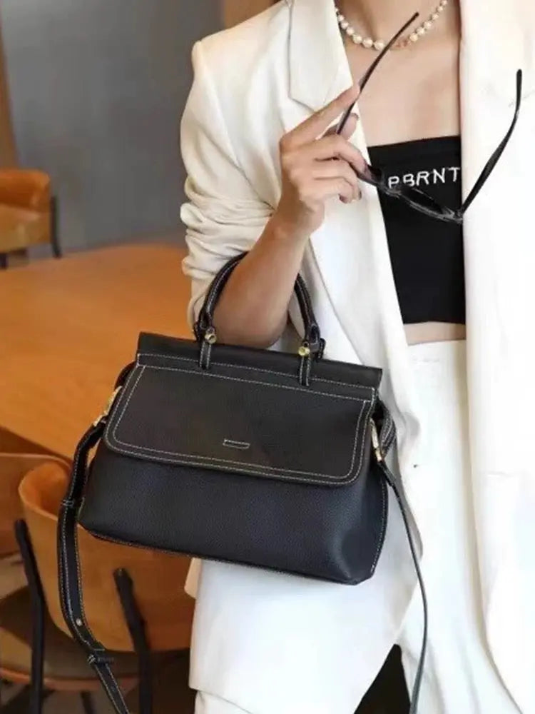 Women's versatile simple handbag cowhide large capacity light luxury shoulder commuter messenger bag FairWonder