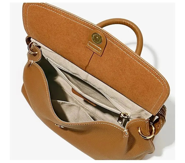 Women's versatile simple handbag cowhide large capacity light luxury shoulder commuter messenger bag FairWonder